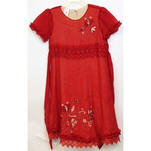 April Cornell Girl's Red Dress sz 5/6 Flower Party Holiday Lace Lined Ruffle